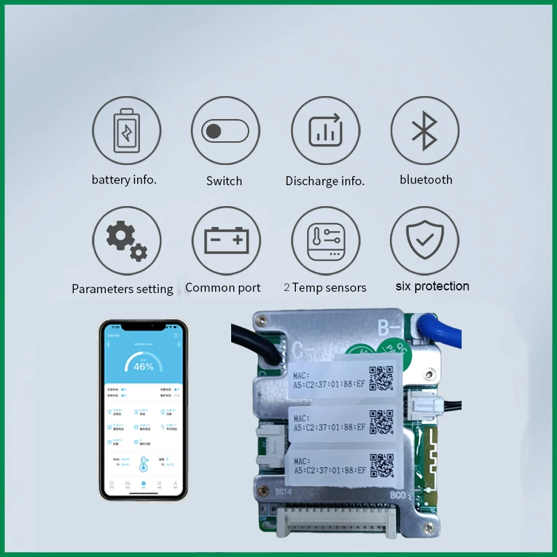 JBD UART 내장 블루투스 스마트 BMS, 배터리 관리 시스템, 도매, 7S, 8S, 24V, 10S, 11S, 36V, 13S, 14S, 48V, LiFePo4, NMC, 20A, 30A