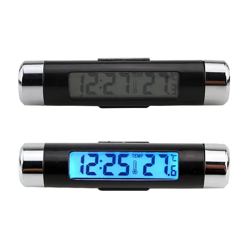 Car Thermometer Luminous Clock Car with Trend Clock, Electronic Clock Two-in-one Blue Backlit LED Digital Display