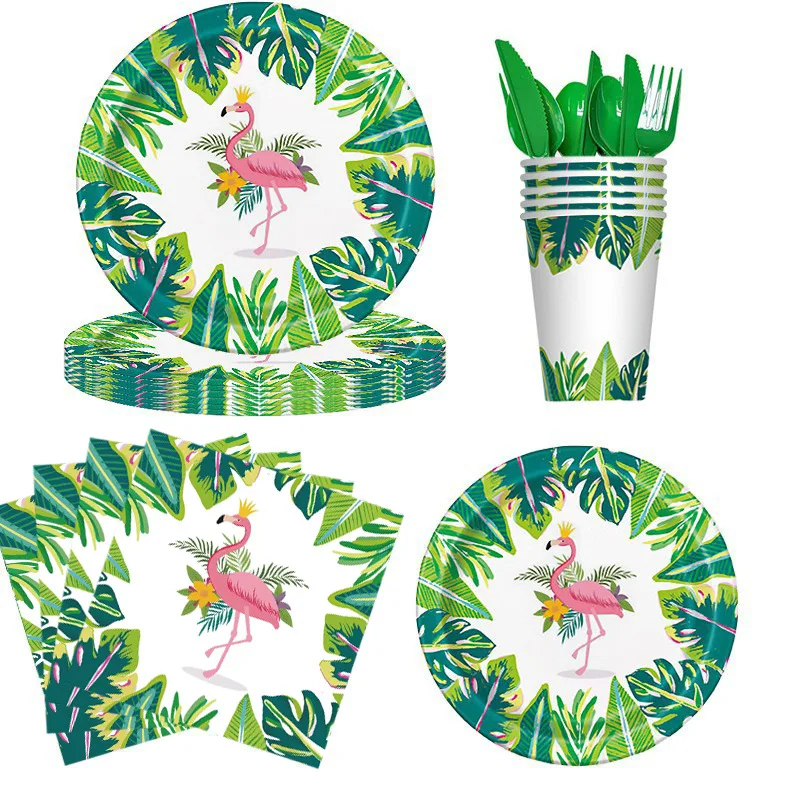 Happy Hawaiian Tropical Aloha Birthday Party Hawaii Turtle Leaf Flamingo Disposable Tableware Jungle Safari Plate Cup Napkin