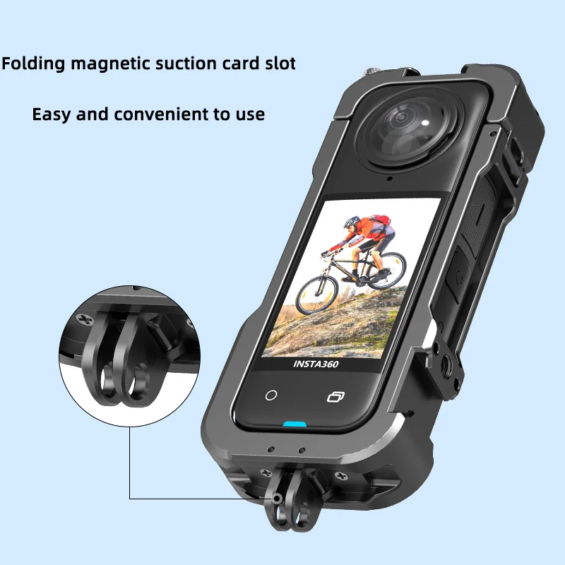 For Insta360 X4 Camera Magnetic 2 Claw Metal Rabbit Cage Cold Shoe Expansion Frame Protective Shell Motorcycle Riding Accessory
