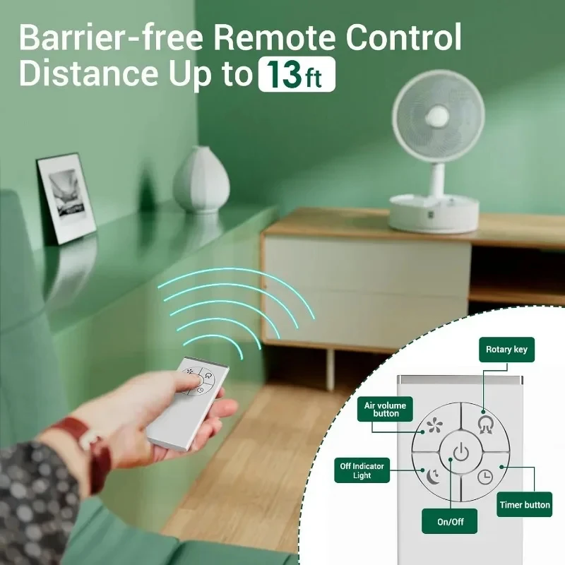 Portable Floor Fan with Remote Control, Folding and Swinging, with Timer, Suitable for Home Travel