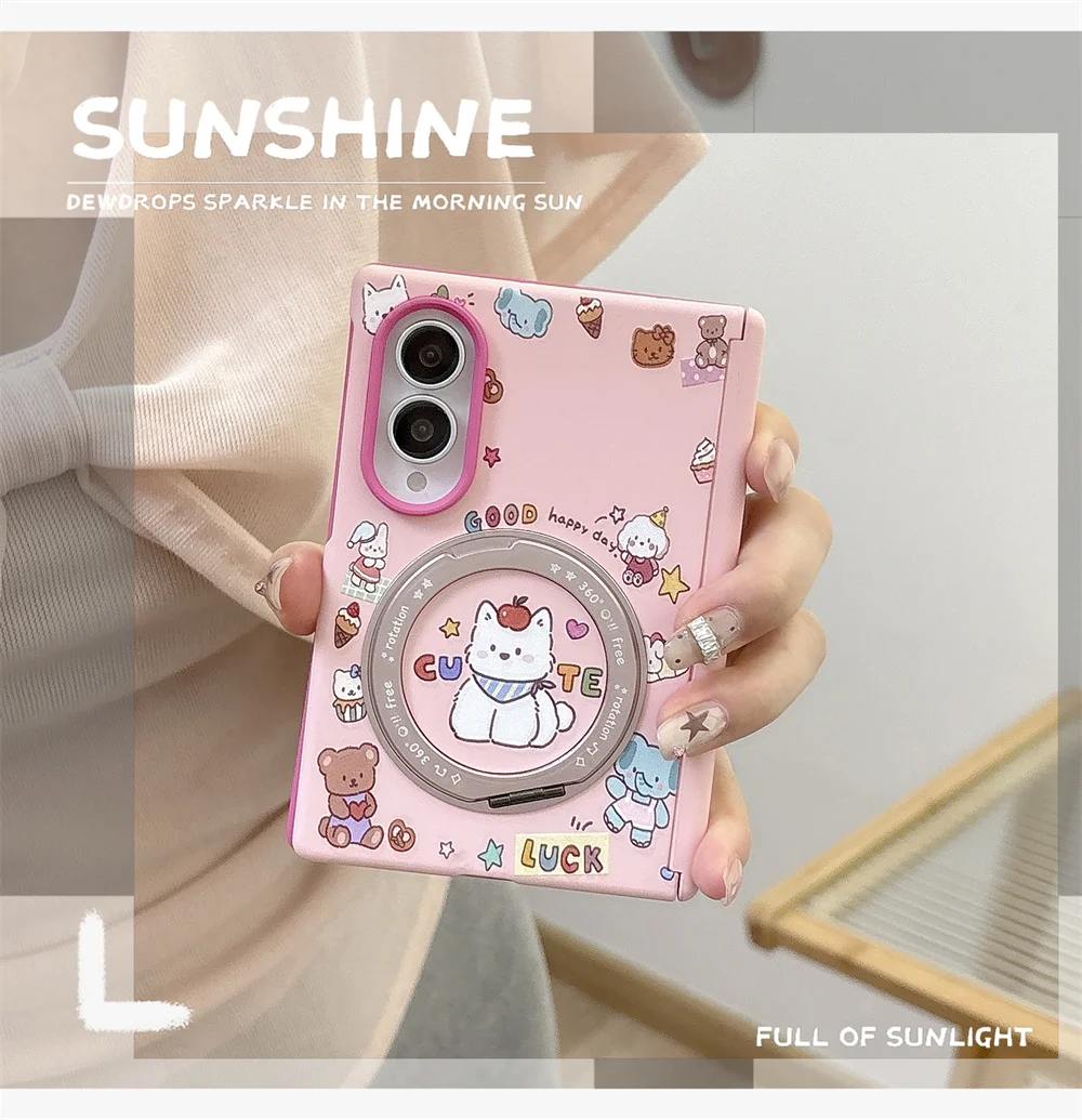 Fashion Cute puppy Cartoon Magnetic Phone Case for Samsung Galaxy Z Fold 8 Ultra zfold 8 7 6 5 Cover For Magsafe Stand Chain