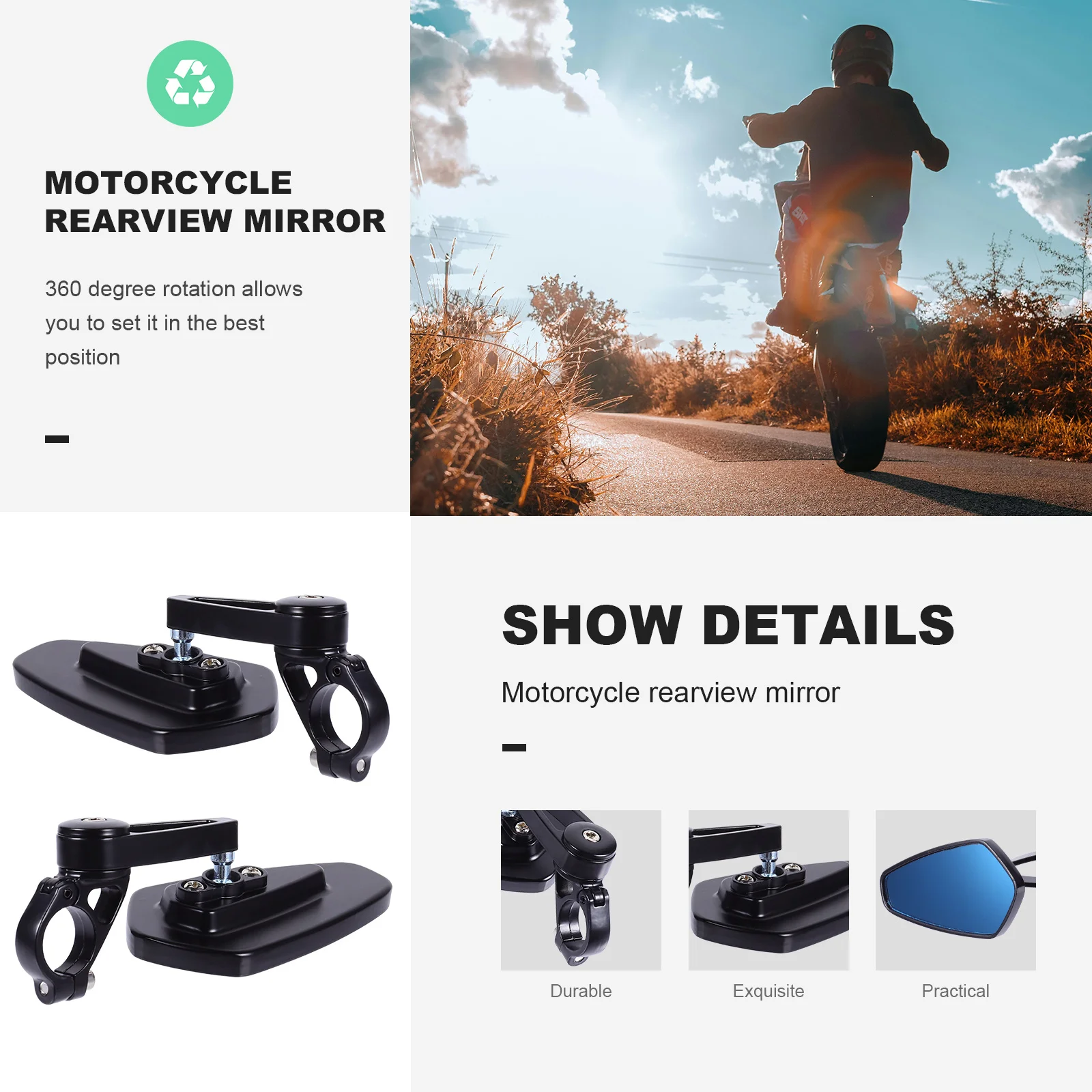 2 pièces ensemble de rétroviseurs de moto pliable réglable pour Scooter vélo e-bike rétroviseur latéral réflecteur Scooter rétroviseur