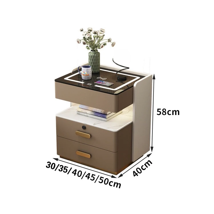 أثاث غرفة النوم، محطة شحن حديثة، مصابيح منضدة متعددة الوظائف، طاولة بجانب السرير الذكية مع مساحة تخزين وقفل ذكي #2