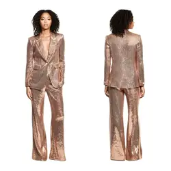 Ladies Sequin Fashion Suit Single Button 2 Pieces Wedding Tuxedo Suit Pants Prom Party Suit Causal Sets Office Sets