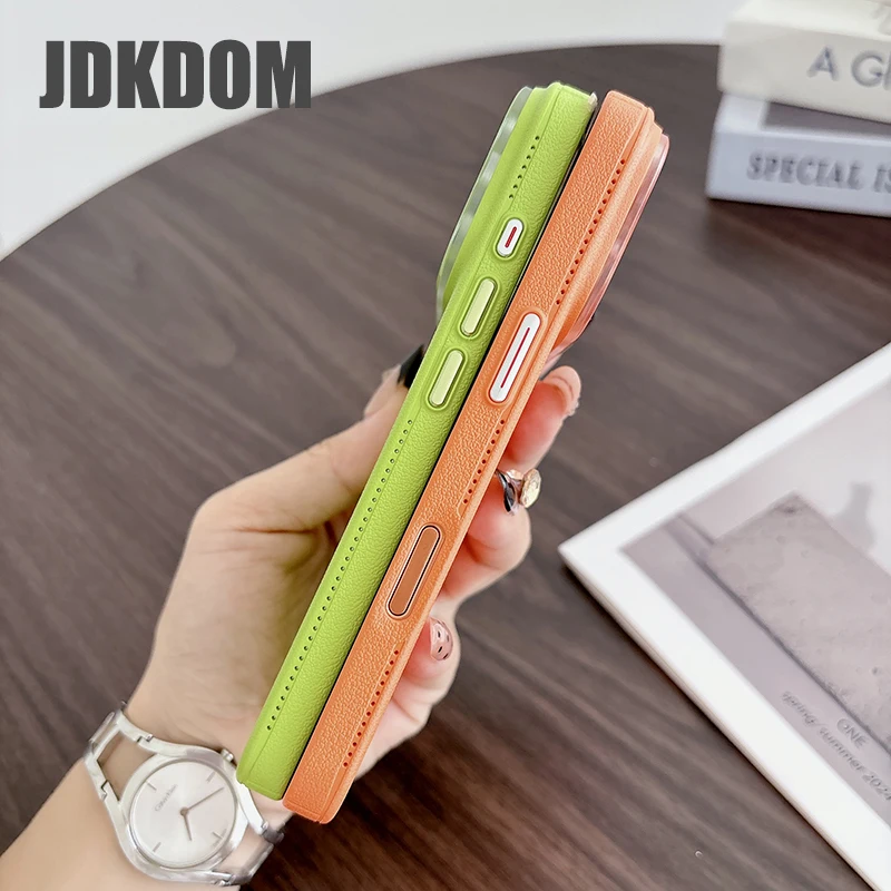 JDKDOM Litchi-Leder-Textur Magnetische Hülle für iPhone 17 Air 16 15 14 Plus 13 12 Pro Max Stoßfeste Kabellose Ladehülle – Detail 3
