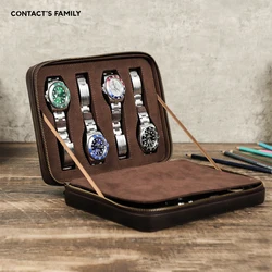 Handmade Genuine Leather 4/8 Slots Zipper Watch Box Jewelry Casket Organizer Watch Case Travel Card Storage Display Holder