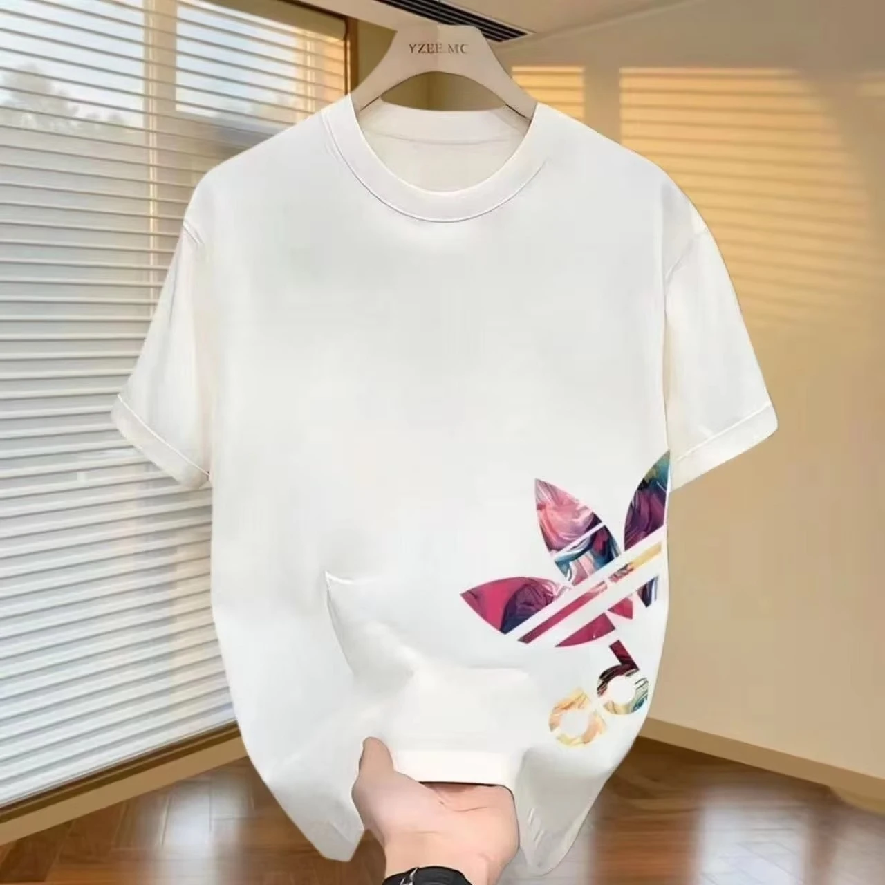 Summer New Trendy Graphic Print Cotton Tshirt Unisex Loose Versatile Crew Neck Short Sleeve Casual Streetwear Tops for Men Women