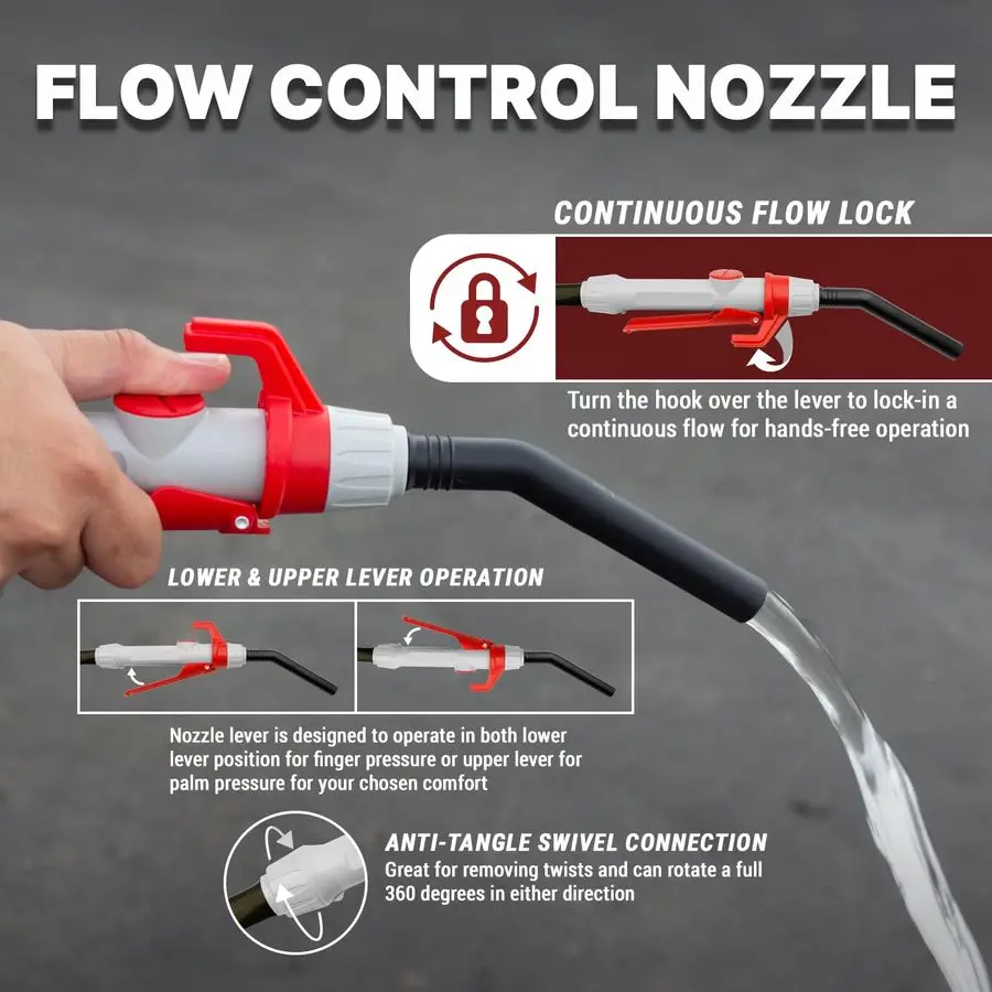2nd Gen. Fuel Transfer Pump with High Flow Nozzle, 2.5 Gal Min, Universal Gas Can Adapter, AA x 4 Battery Powered, 4.2ft Extende
