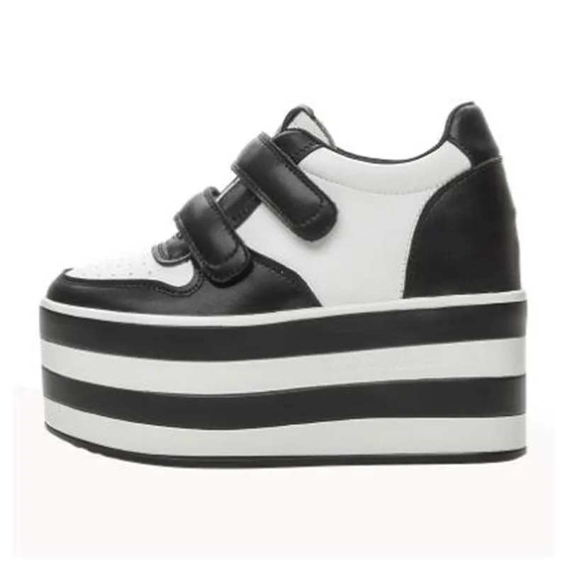 Botines de cuero genuino sintético para mujer, botas de Cowboy de alta calidad con plataforma de 12cm, zapatos gruesos de marca, otoño y primavera