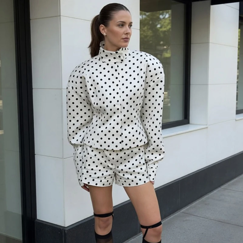 

Typhaland женские костюмы с принтом в горошек модное пальто с длинными рукавами для поездок на работу женские шорты повседневные комплекты из 2 предметов шорты наряды осень