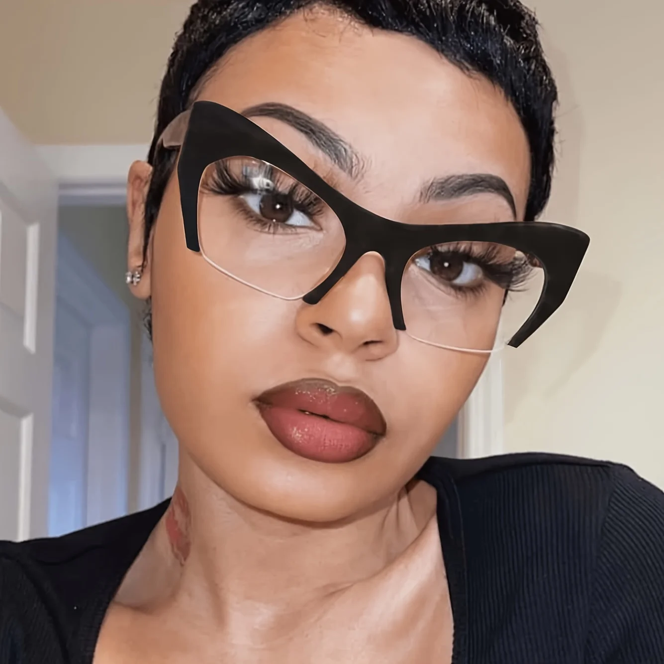 

Fashion half-frame glasses, women's computer glasses cat-eye glasses, for decoration