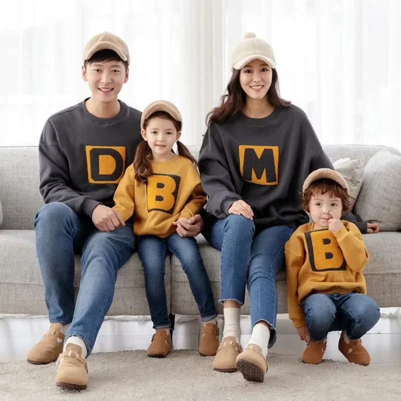 Family Hoodies Women Girl Boy Long Sleeve Hooded Sweatshirts  ClothesParent-Child A utumn Winter Outfit Mom Dad And Kid Matching