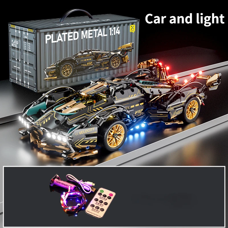 Zwart V12 Blok Roadster RC Tech Racer 1:14DIY Roadster bouwsteen montage Blok auto speelgoed verjaardagscadeau
