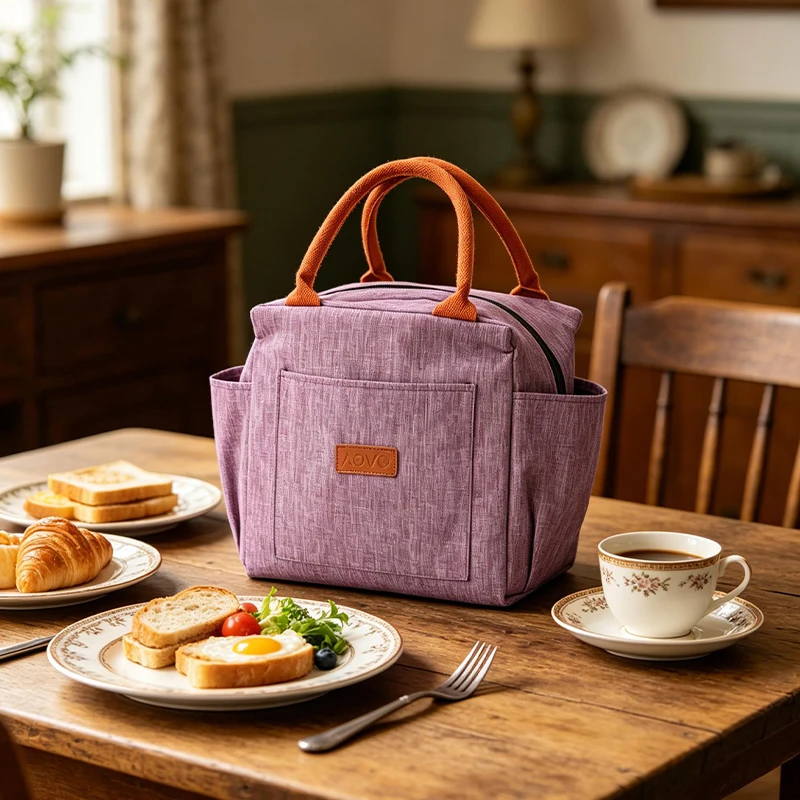 

Unisex Oxford Cloth Lunch Bag Reusable with Handle Large Capacity Inner Commuting School Return Simple Color for Men And Women