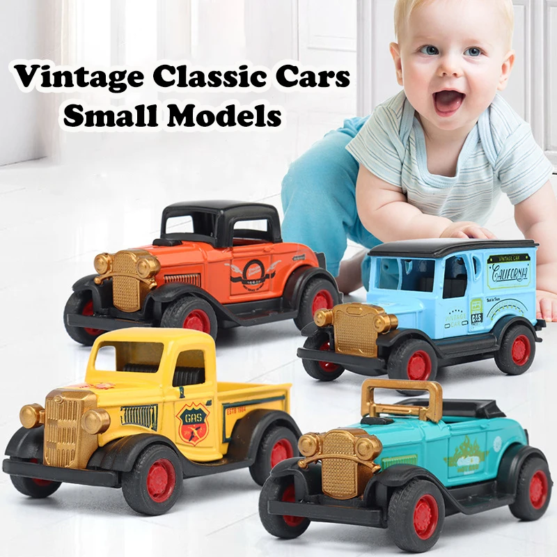 4Pcs/bag Cartoon Cute Retro Classic Car Model Toy Mini Pull Back Alloy Cars Children's Fun Puzzle Toy Boys Holiday Birthday Gift