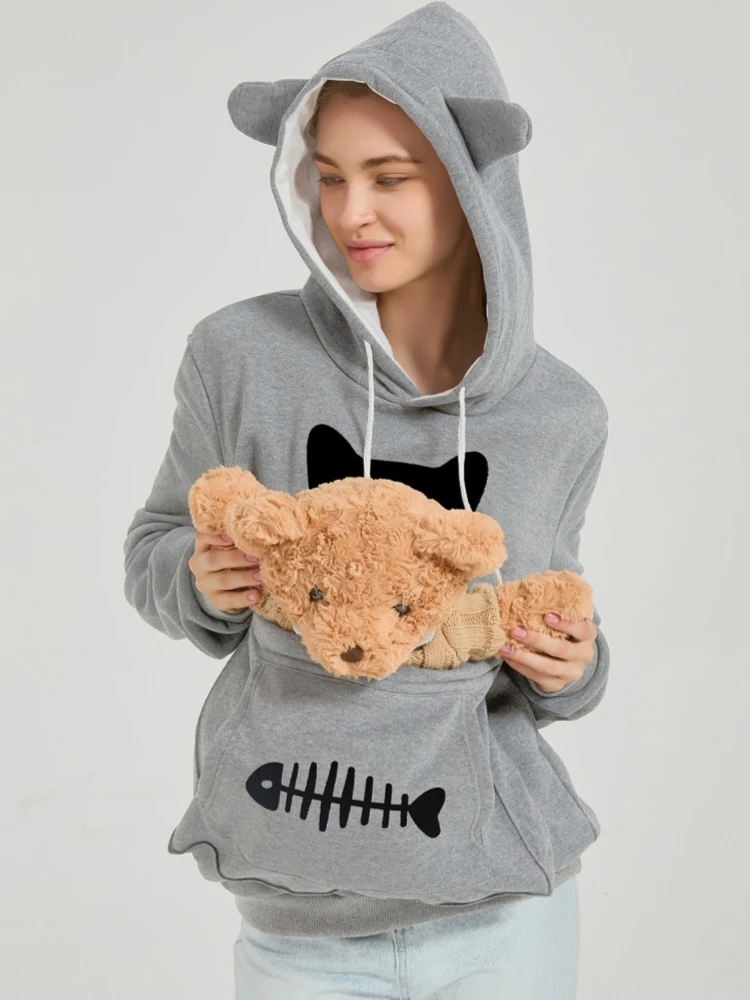 S-3XL Cat Lovers Hooded Sweatshirt Kangaroo Dog Pet Paw Dropshipping Pullovers Cuddle Pouch Fish Pocket Hoodie