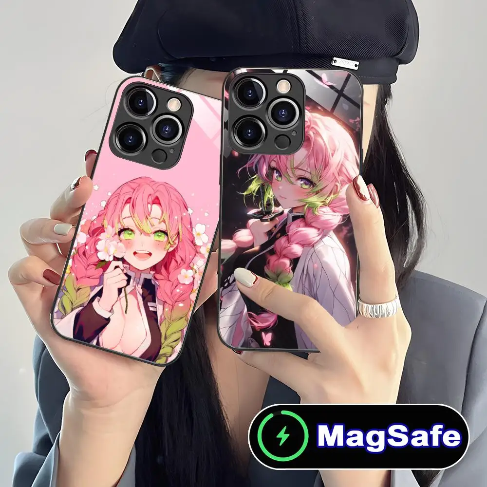 حافظة هاتف Demon Slayer Mitsuri لهاتف iPhone 16 15 14 13 12 11 Pro Max Plus Mini MagSafe غطاء حماية بلون زجاجي جميل