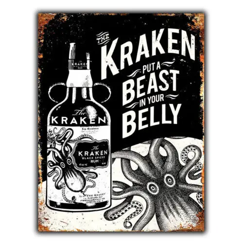 Placa de pared con letrero de METAL, KRAKEN RUM, Retro, Vintage, publicidad, cocina, Bar, hombre, cueva