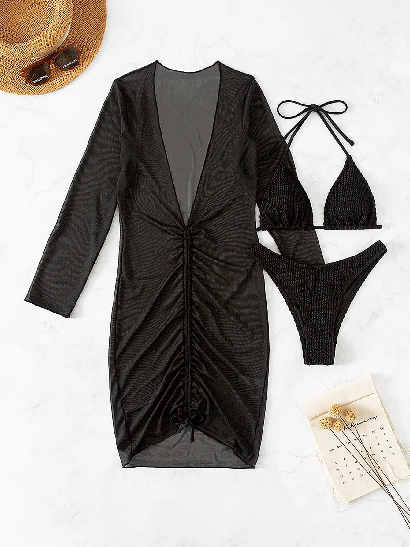 Bikini tipo Tanga triangular con cuello Halter para mujer, traje de baño de 3 piezas con cubierta, ropa de playa, traje de baño de verano 2025