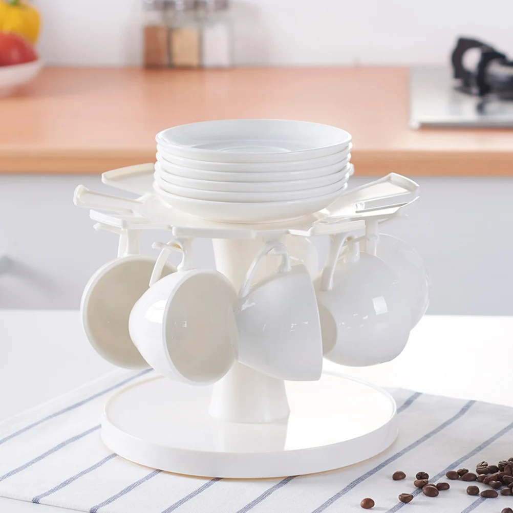 

1pc Plastic Tableware Holder Rotatable Bowl Cups Hanging Rack Double Layer Draining Shelf For Kitchenware Dryer Rack Plates Cup