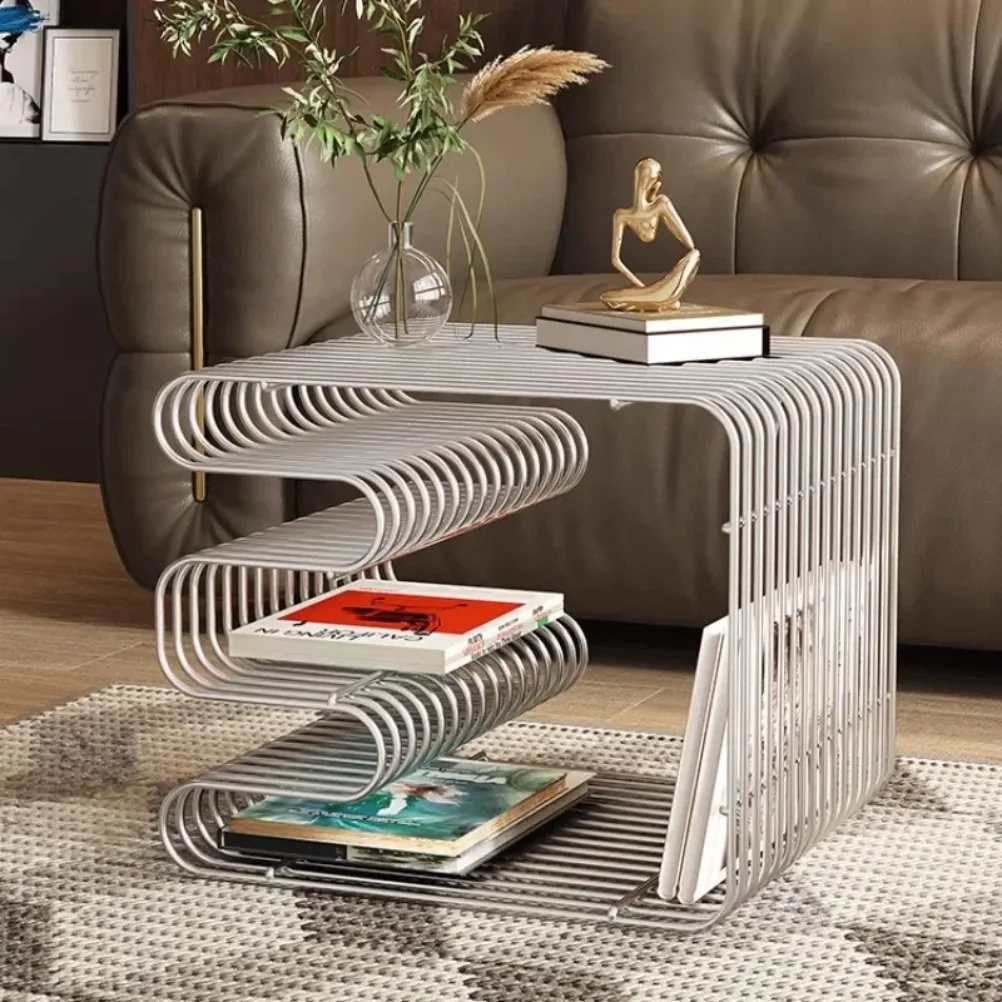 Nordic Metal Coffee Tables with Storage Modern Accent Tables for Sofa Creative Newspaper Display Rack