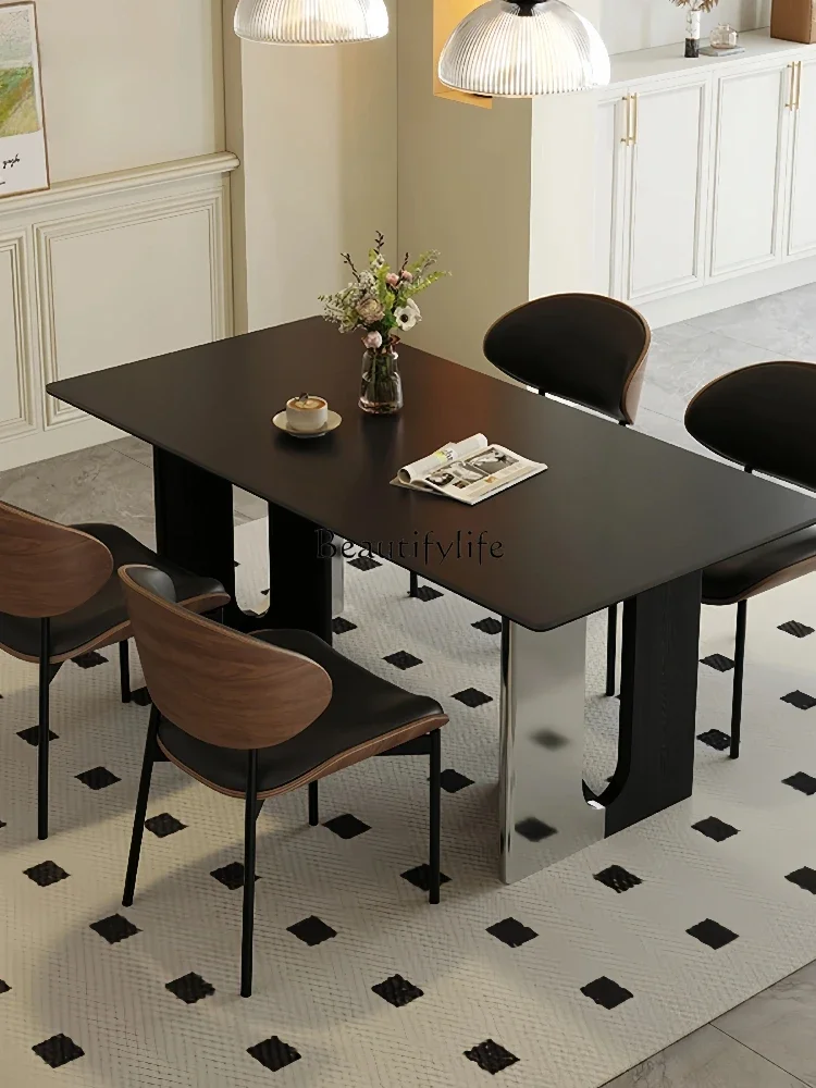01Italian modern solid wood rock slab dining table walnut simple light luxury high sense
