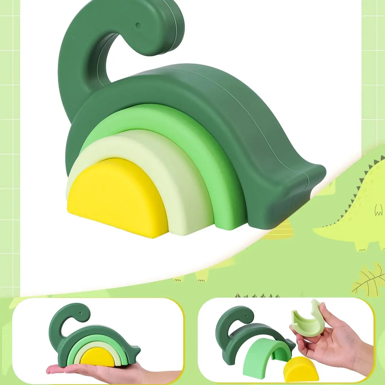 Décennie s de dinosaures en silicone sans BPA pour bébé, empileur, développement intellectuel, document créatif, jouets assortis