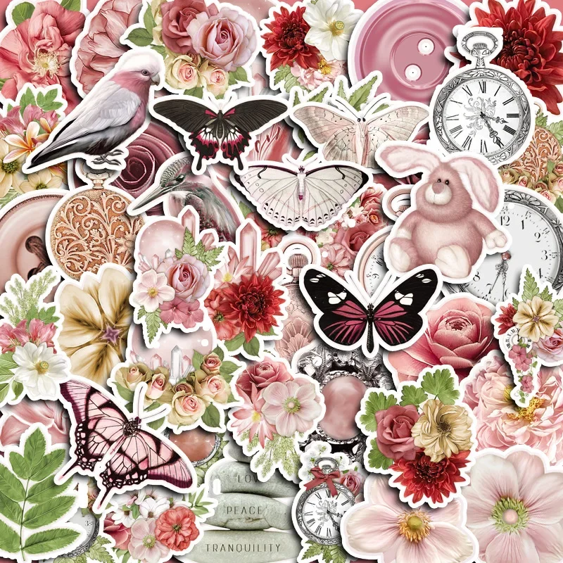 

10/30/50Pcs Pink Flower Waterproof Graffiti Sticker Aesthetic Decorative Luggage Cup Guitar Laptop Phone Notebook Kids Stickers