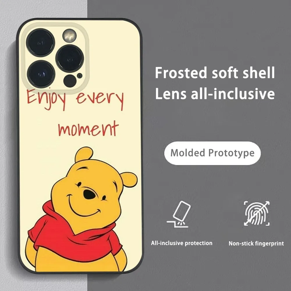 

Cute Bear Winnie Phone Case For iPhone 15 14 13 12 11 Pro Xs Max Mini XR X 78 Plus Black Frosted Soft Shell Funda Anti Drop