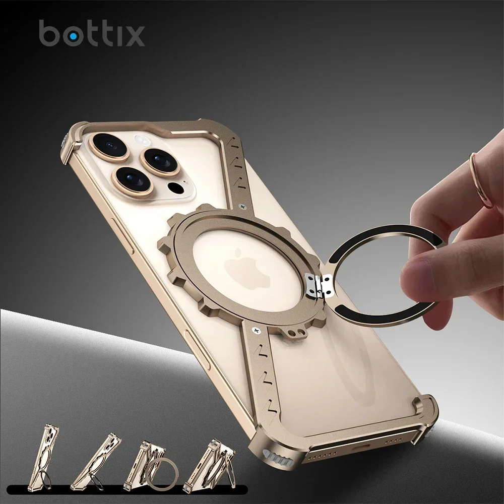 

Z Shape Case For iphone 16 Pro Max Borderless 16 Plus 15 14 13 Light Weight Luminous Metal Frame Built-in 360° Rotation Holder