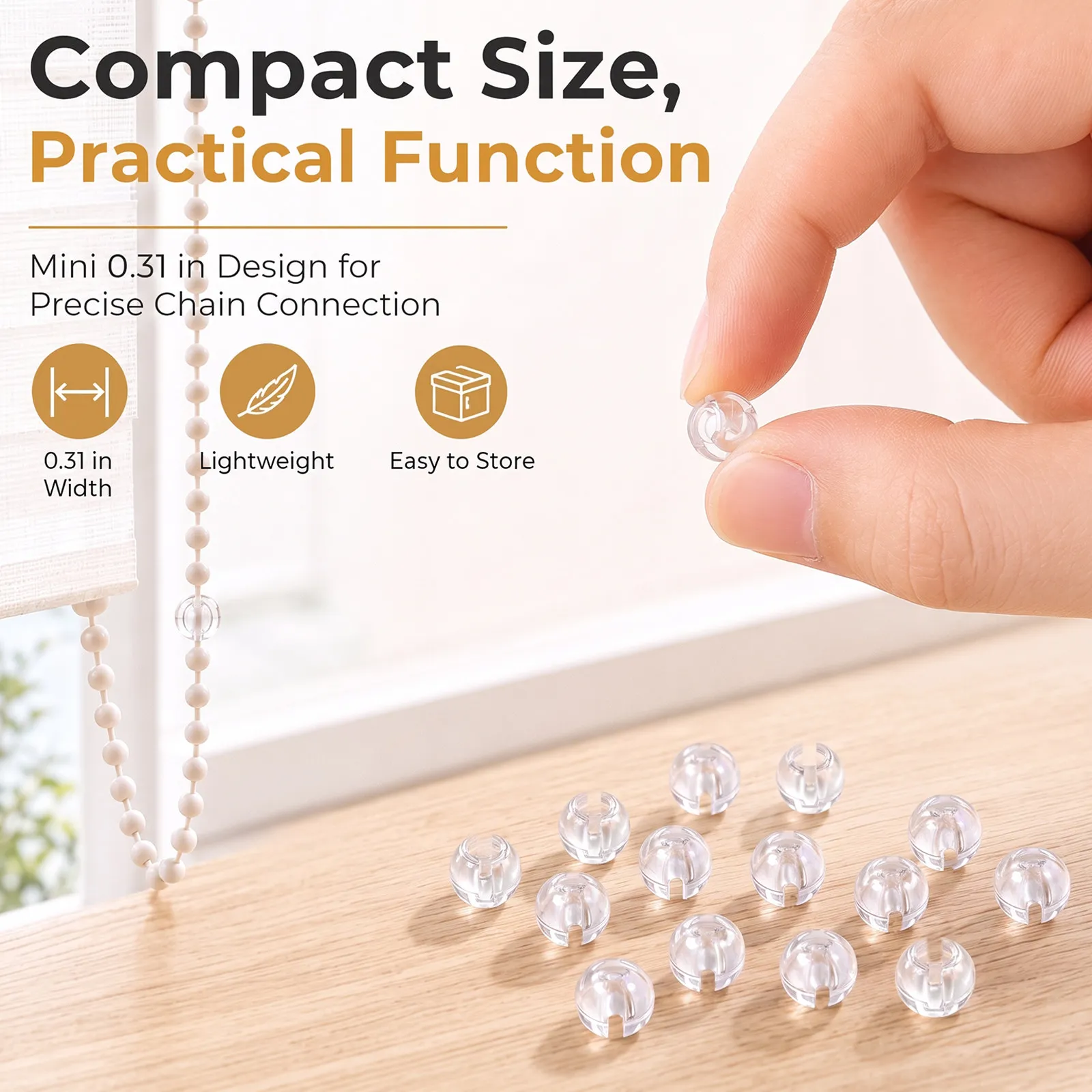 40Pcs Transparent Beaded Chain Crimp Stop for Vertical Blinds Roller Blinds Bead Chain Fixer Blind Replacement Accessories