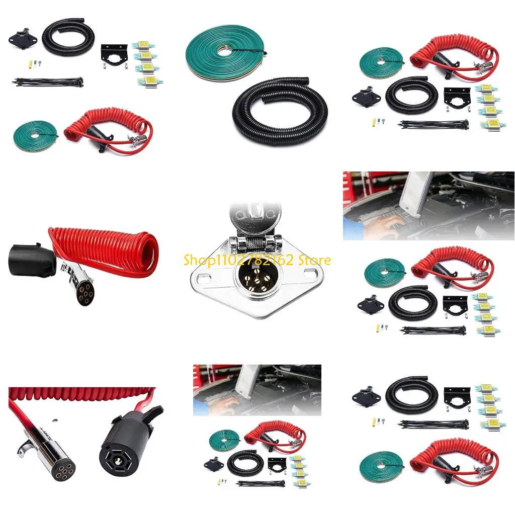 

547B Towed Vehicle Wiring 15267 6 To 7 Way Power Cord Towed Tralier Harness Electrical Socket Compatible for Tractor