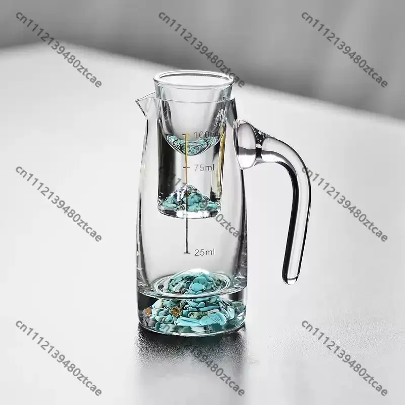 Crystal Glass Baijiu Wine Set Measuring Decanter Turquoise‑Tone Shot Glasses Home Spirits Liquor Drinking Ware Kit