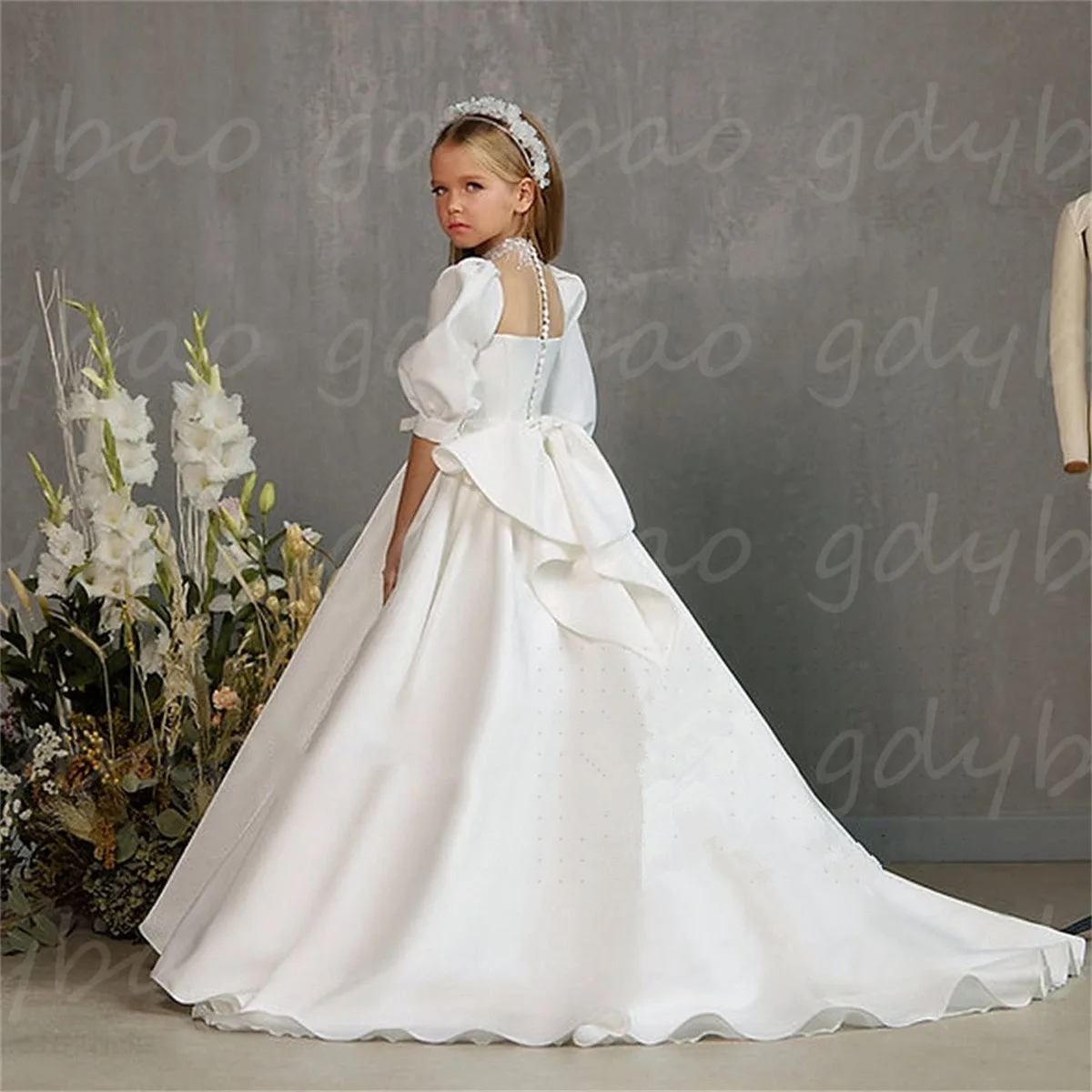 Robe en Satin Blanc à Fleurs pour Fille, Tenue de Princesse Perlée, pour Mariage, Élégante, pour ixd'Anniversaire, Premier