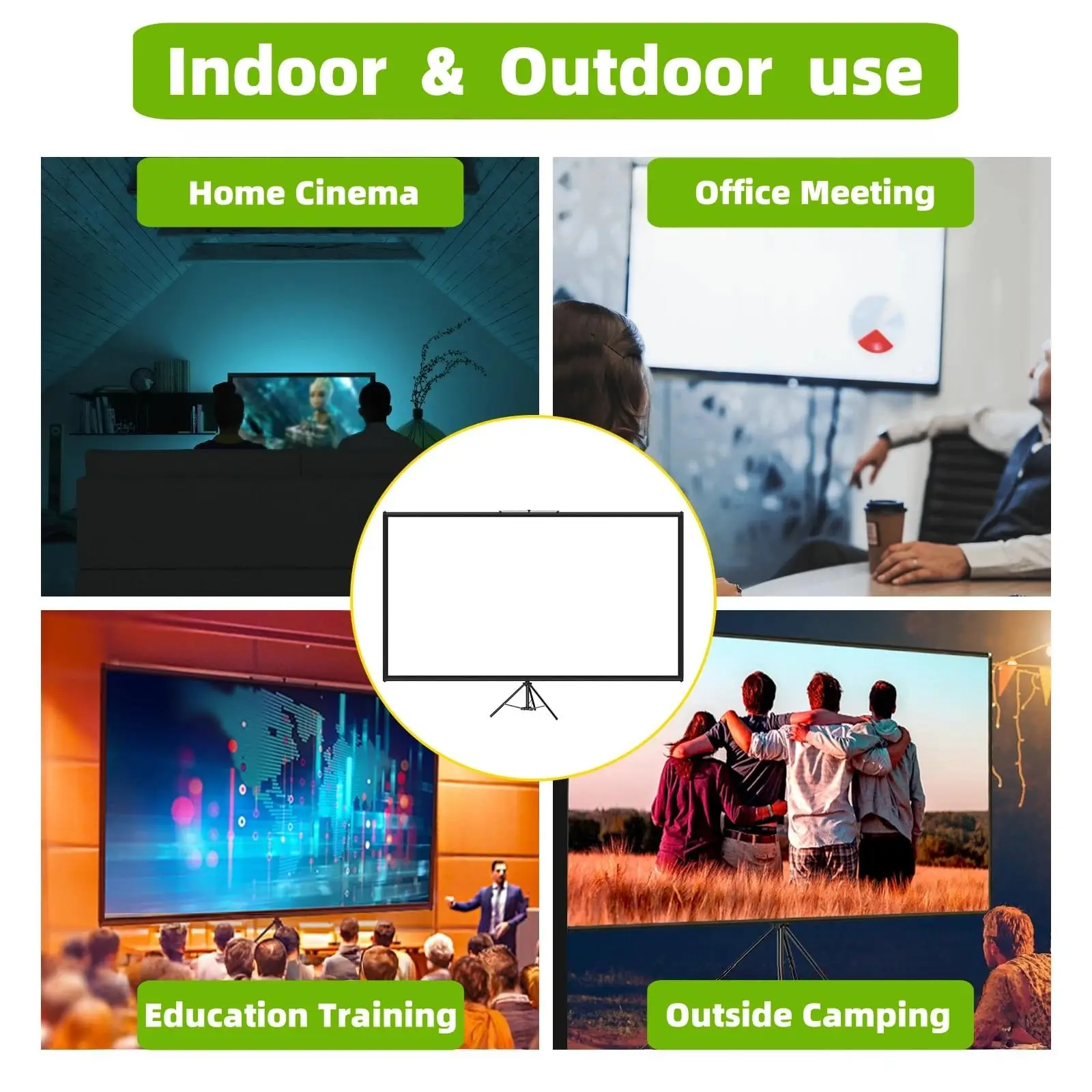Portable Projection Screen with Single-Support Tripod Stand, Indoor Outdoor Movie Screen，80