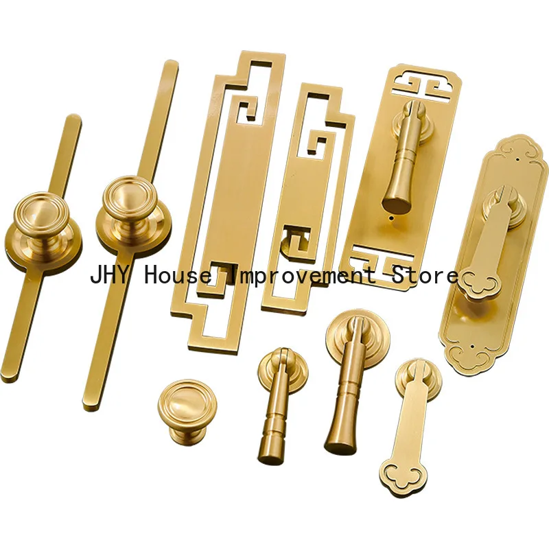 New Chinese brass gold light luxury clothing cabinet door handle shoe drawer all copper pure copper modern simple small handle