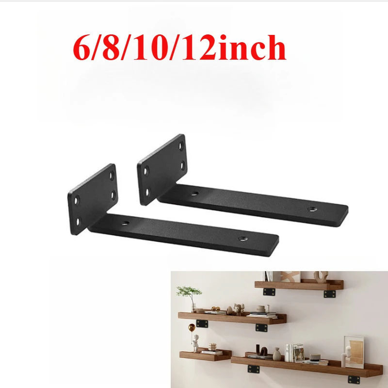 2PCS Floating Shelf Brackets Carbon Steel Wall Mount Invisible T Shelves Brackets for Bathroom and Kitchen Storage Support