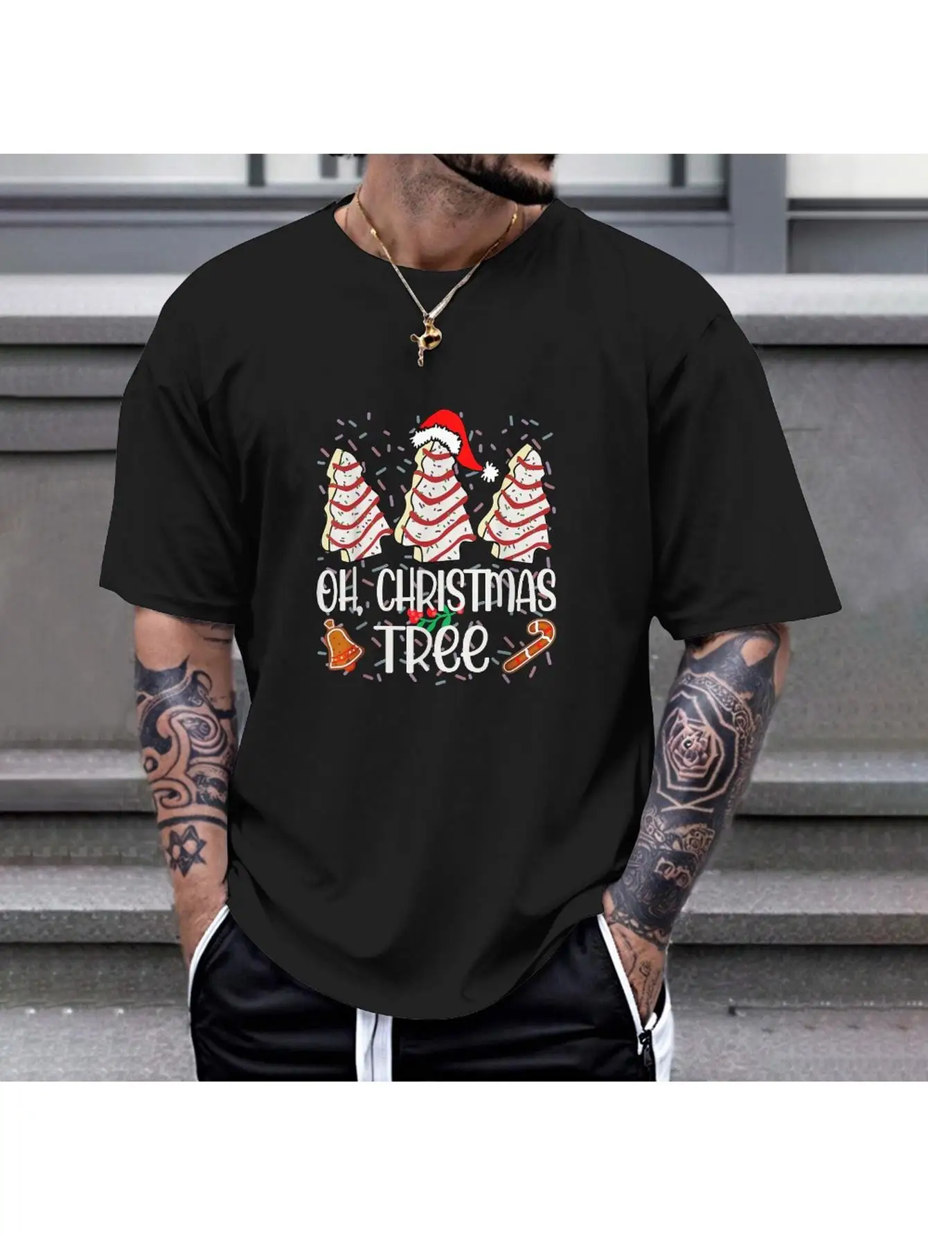 

Men'S Funny Oh Christmas Tree Groovy Debbie Cakes Graphic T Festive Candy Canes Snowflakes Design Men Clothing Oversized T Shirt