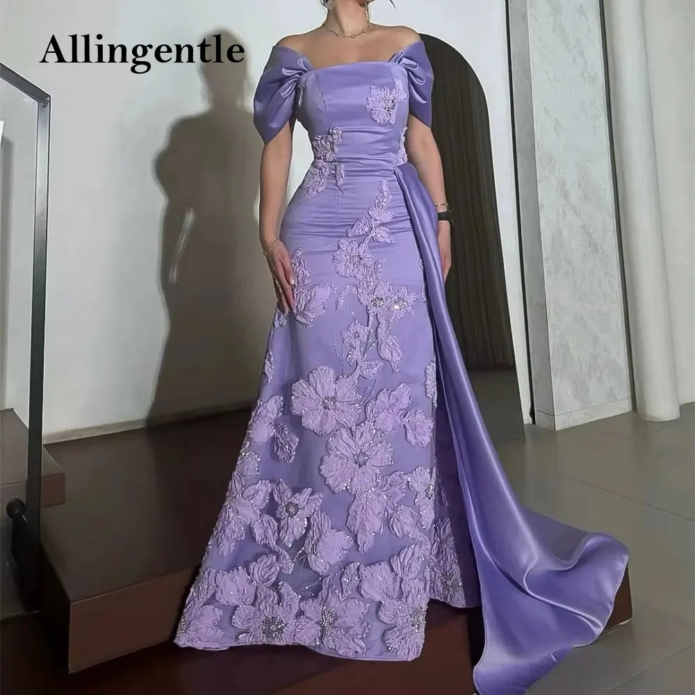 

Luxury Lavender Evening Dress Off Shoulder Flower Embroidered Lace Mermaid Long Formal Dress for Wedding Guest Party Customized