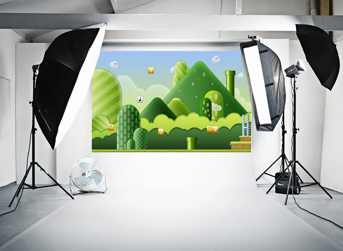 Game Super Bros Backdrop Kids Birthday Party Background Cartoon Green Hill Vinyl Photography Studios Decoration Props