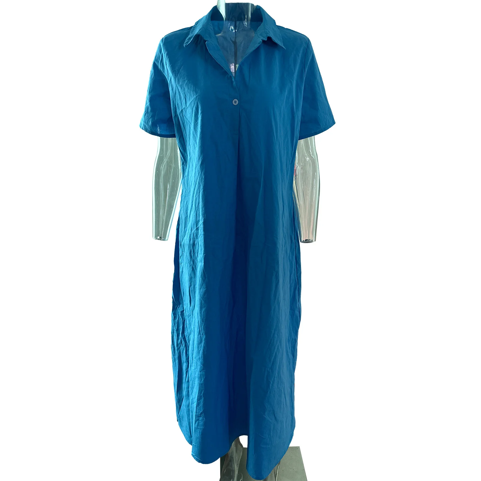 여성용 루즈핏 코튼 린넨 V넥 셔츠, 중간 길이, 원피스 캐주얼, 우아한 롱 드레스, 2024