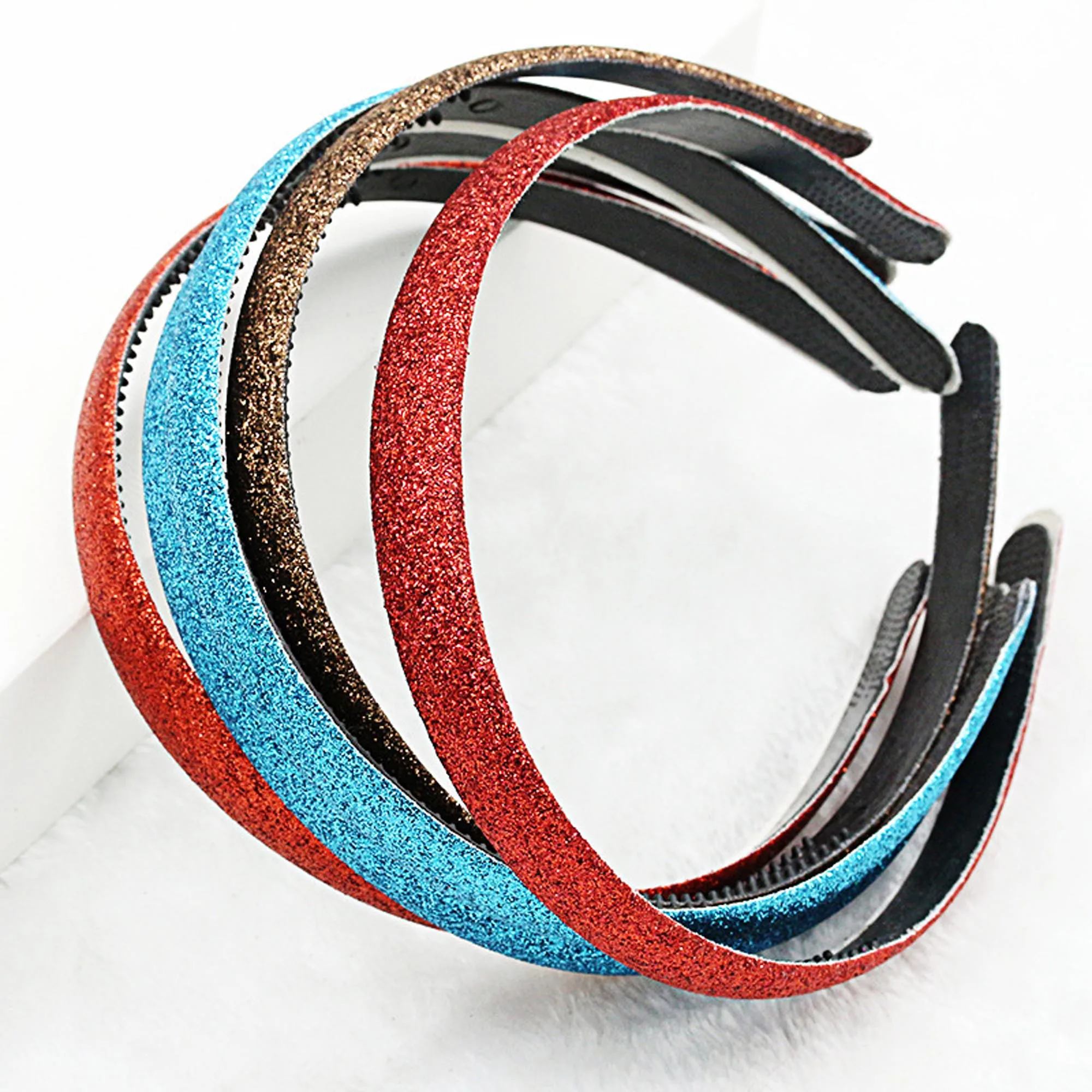 20pcs 10 Colors Gold Silver Glitter Headband 1.5cm Metallic Fabric Covered Plastic Hairband Non-slip Hair Band Women Hair Hoop