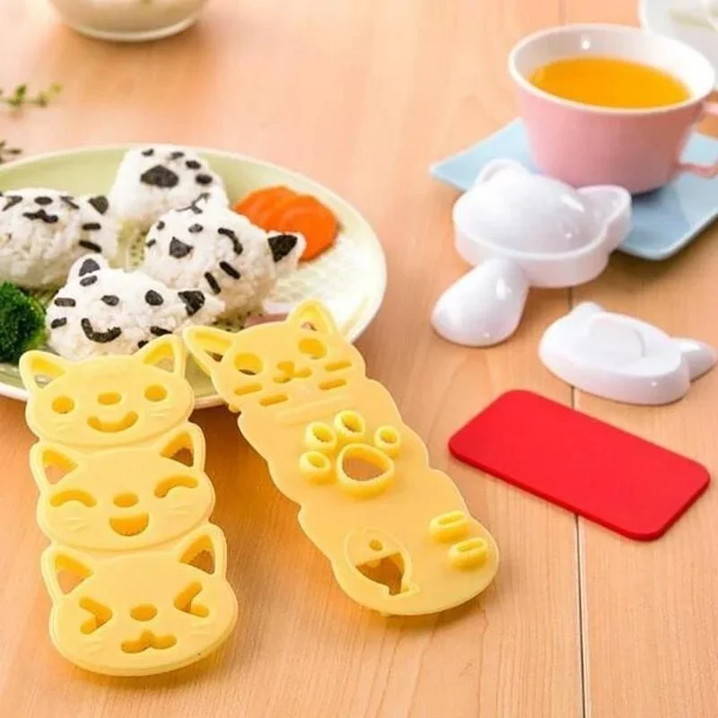 Cute Smiley Cat Rice Ball Mold DIY Sushi Sandwich Vegetable Roll Making Tool Christmas Halloween Kitchen Decor Baking Mould
