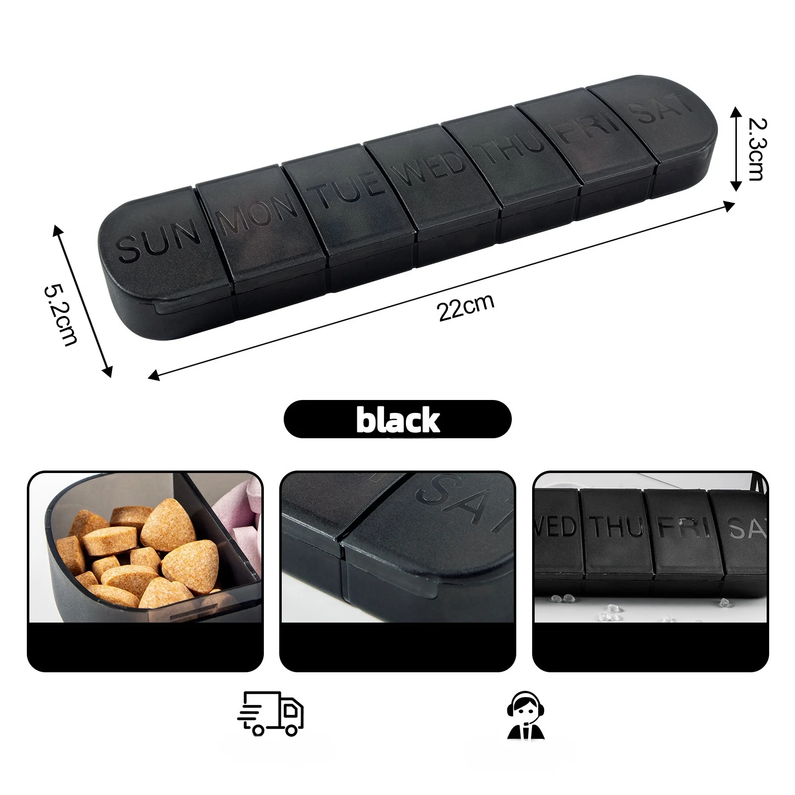 علبة حبوب منع الحمل الأسبوعية توزيع الأدوية حاويات بلاستيكية صغيرة قابلة لإعادة الاستخدام 7 أيام حاويات فيتامين يومية لعقد مكملات الأدوية #6