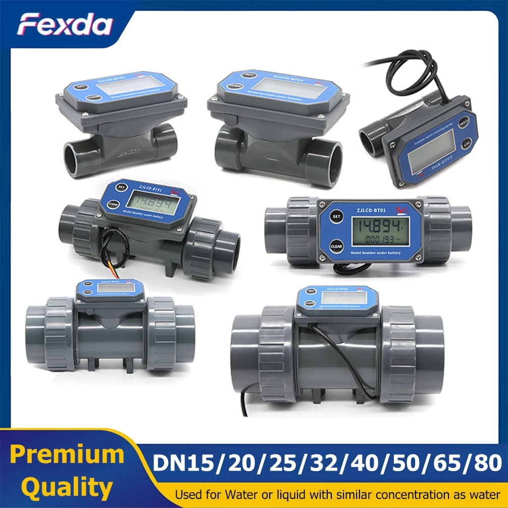 Wired Pipeline Digital Flow Meter DN15-DN80 LCD Display Flowmeter with Cable PVC Flow Sensor for Farm Garden Irrigation Tools
