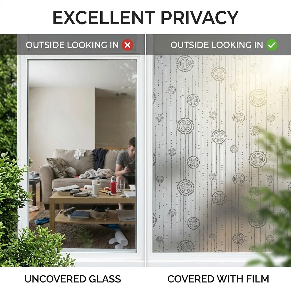 Bohemian Dotted Circle Self‑Adhesive Window Film, Opaque Privacy Glass Cover Removable Decor Sticker for Shower Door Apartment