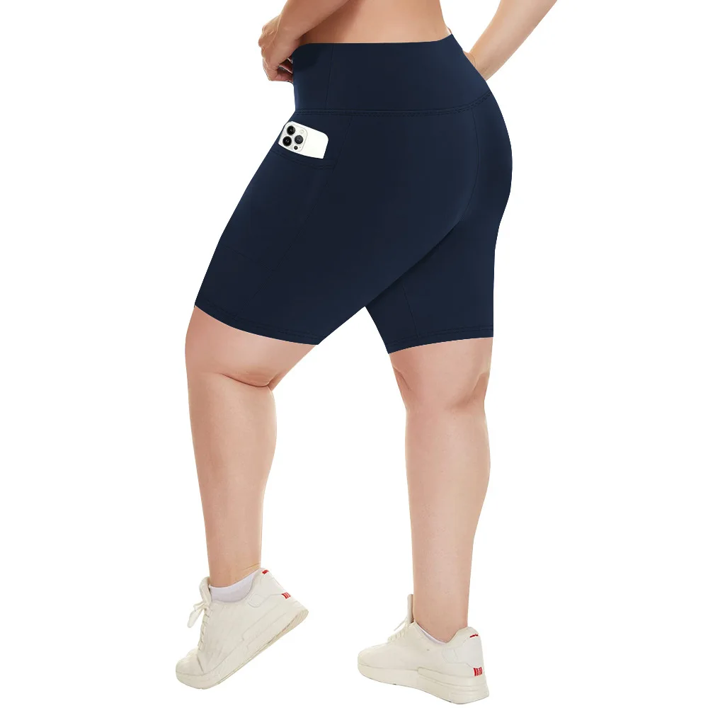 Yoga-Shorts in Übergröße für Damen, hohe Taille, Seitentasche, Workout, Laufhose, dehnbar, sportlich, Sommermode, schmale Shorts – Detail 12