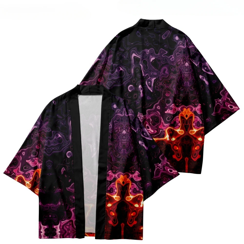 Samurai Beach Cardigans, Loose Kimonos, Cosplay Tops for Men and Women Capes Blue Flame Print