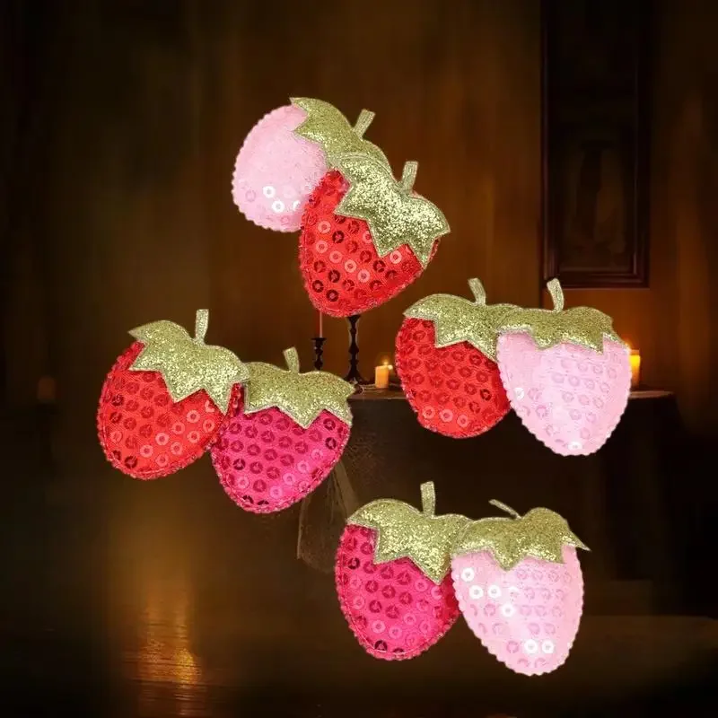 

20Pcs Sequined Strawberry Patch Sewing Appliqued Sew On Clothes Decoration For DIY Hiarpin Accessories